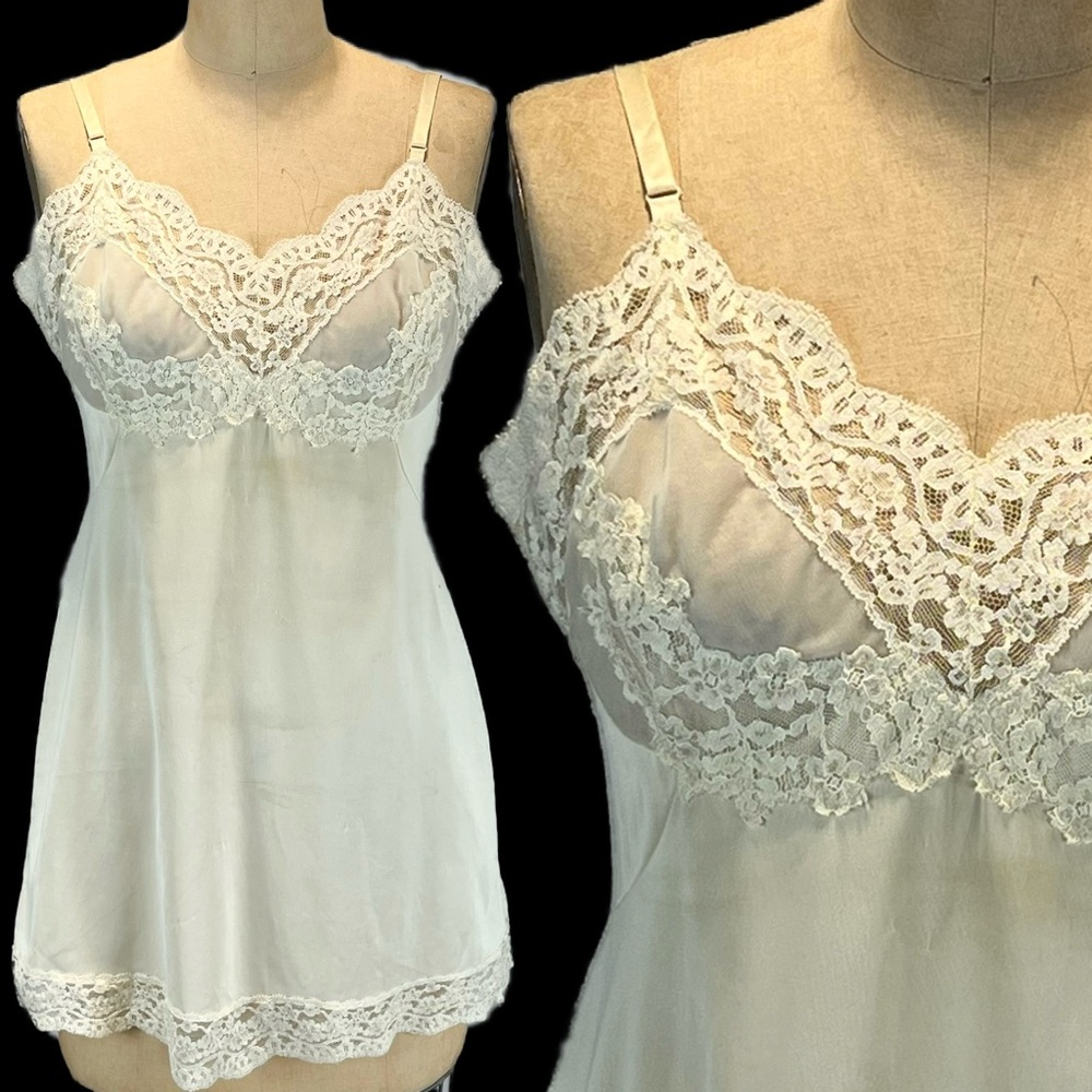 VINTAGE lace cami camisole tank top dress layer long tunic beige 34D Vassarette